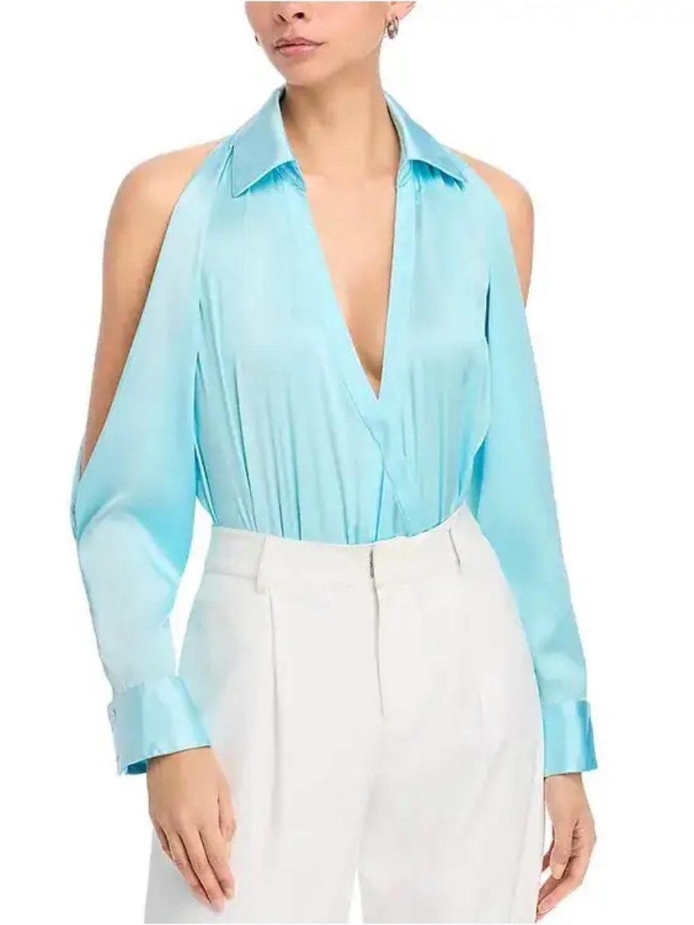 Generation Love Dee Bodysuit NWT Aqua Silk Feel Cold Shoulder Medium $285